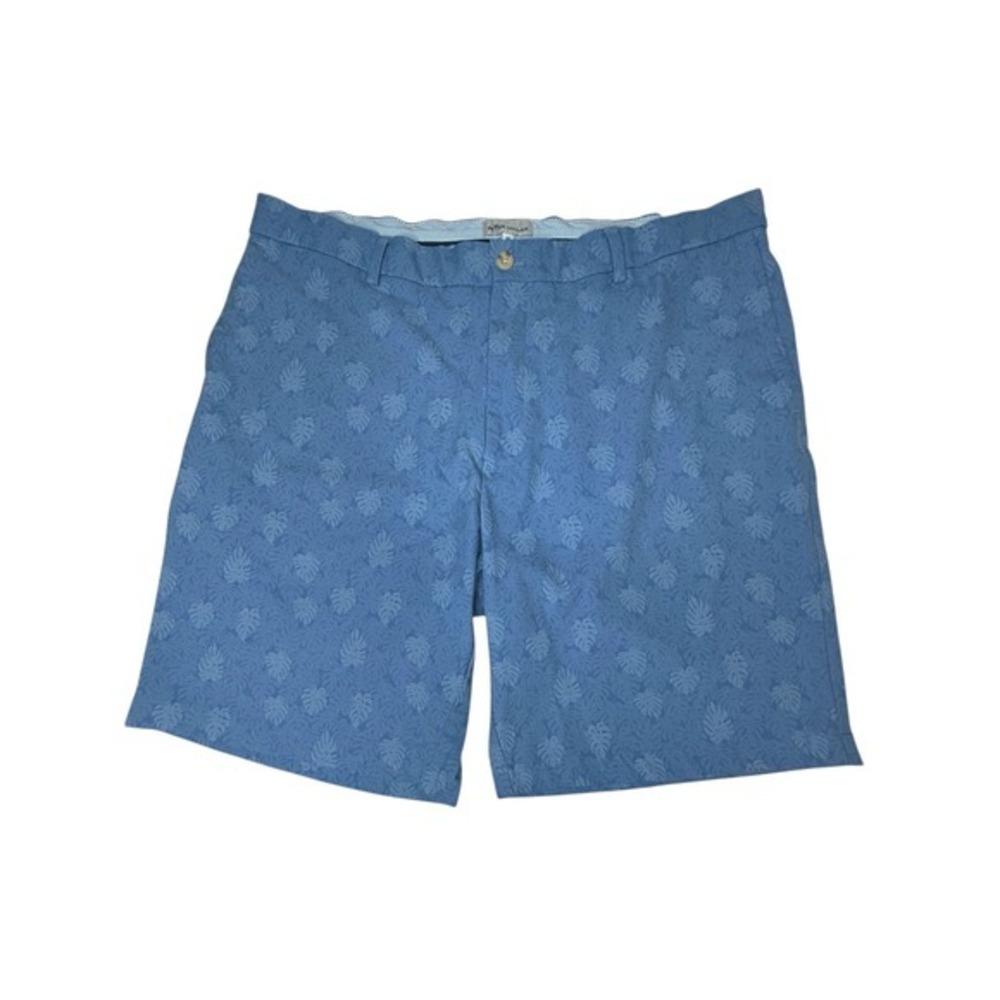 PETER MILLAR Men's Size 38 Blue Tropical Monstera Leaf Print Golf Shorts